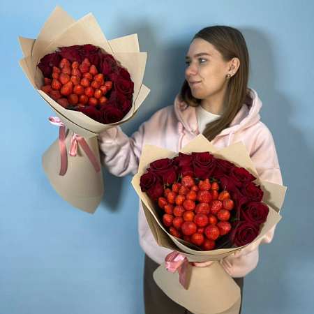 Клубничный Букет с 9 розами